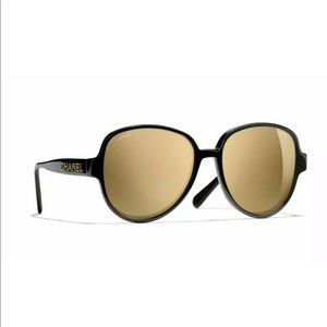 Chanel sunglasses black frame gold mirror
